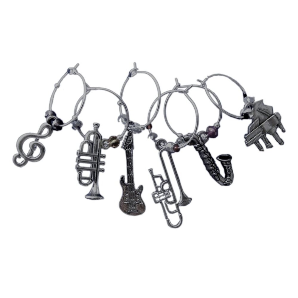 2  Sets Music Wine Charm Marker Grand Piano G-clef Trombone Sax Trumpet Guitar